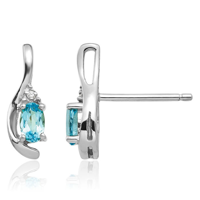 14K Solid White Gold Swiss Blue Topaz Diamond Drop Dangle Earrings December Birthstone Jewelry