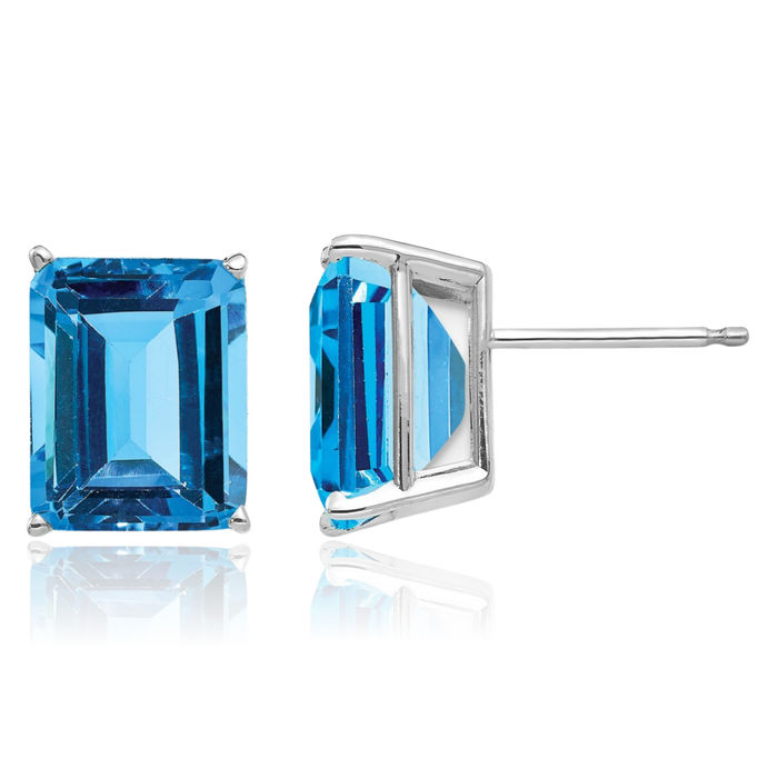 14K Solid White Gold Swiss Blue Topaz Studs Gemstone Solitaire Earrings December Birthstone Jewelry