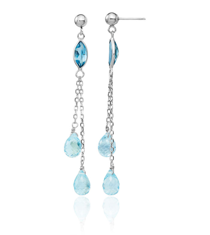 14K Solid White Gold Swiss Sky Blue Topaz Drop Dangle Earrings December Birthstone Jewelry