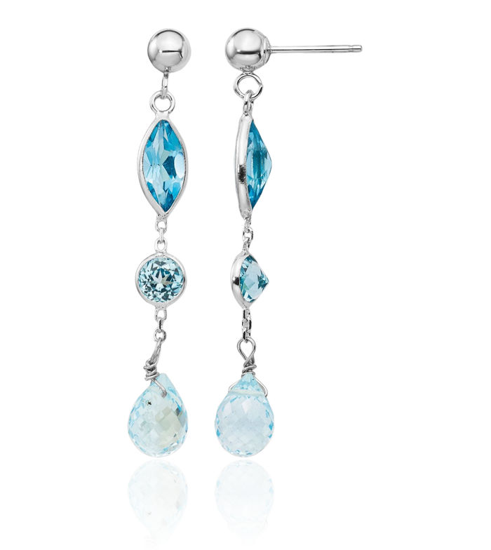 14K Solid White Gold Swiss Sky Blue Topaz Drop Dangle Earrings December Birthstone Jewelry