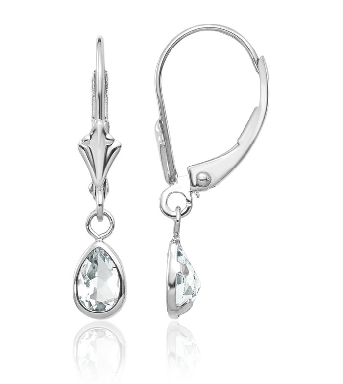 14K Solid White Gold Topaz Drop Dangle Earrings Pear Teardrop Gemstone April Birthstone Jewelry