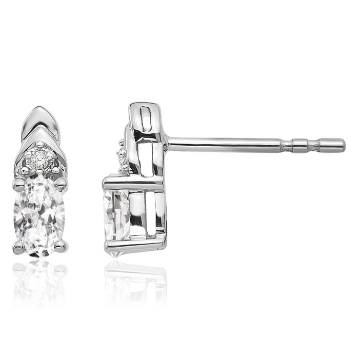 14K Solid White Gold Topaz Diamond Drop Dangle Stud Earrings April Birthstone Jewelry