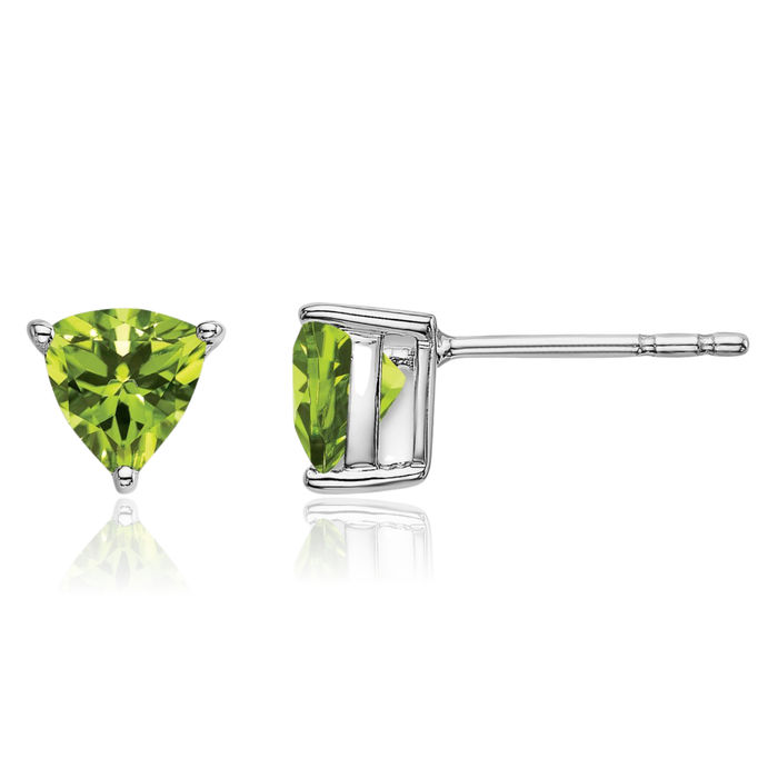 14K Solid White Gold Trillion Green Peridot Studs Gemstone Earrings August Birthstone Jewelry