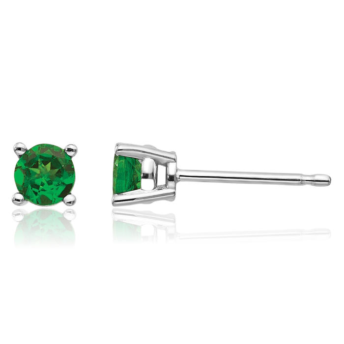 14K Solid White Gold Tsavorite Studs Gemstone Solitaire Earrings January Birthstone Jewelry