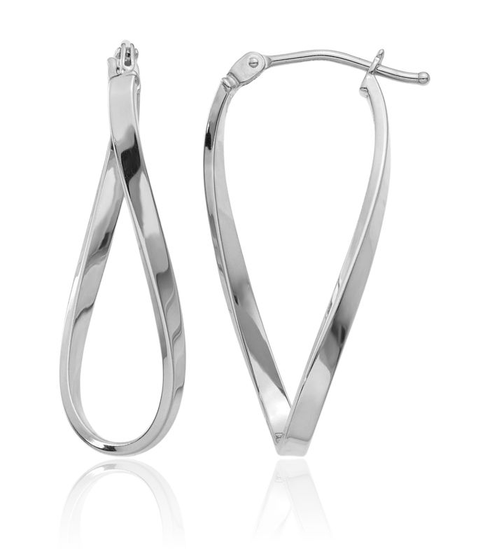 14K Solid White Gold Twisted Medium Hoop Earrings