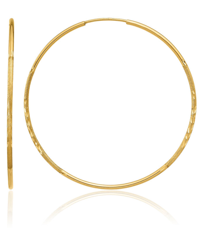 14K Solid Yellow Gold 1.25mm Endless Round Large Hoop Earrings