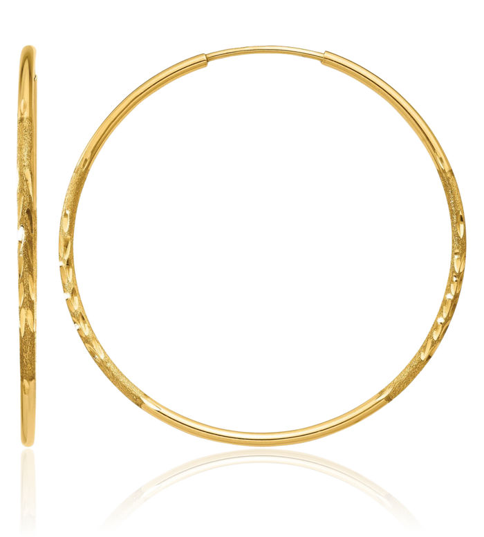 14K Solid Yellow Gold 1.25mm Endless Round Medium Hoop Earrings