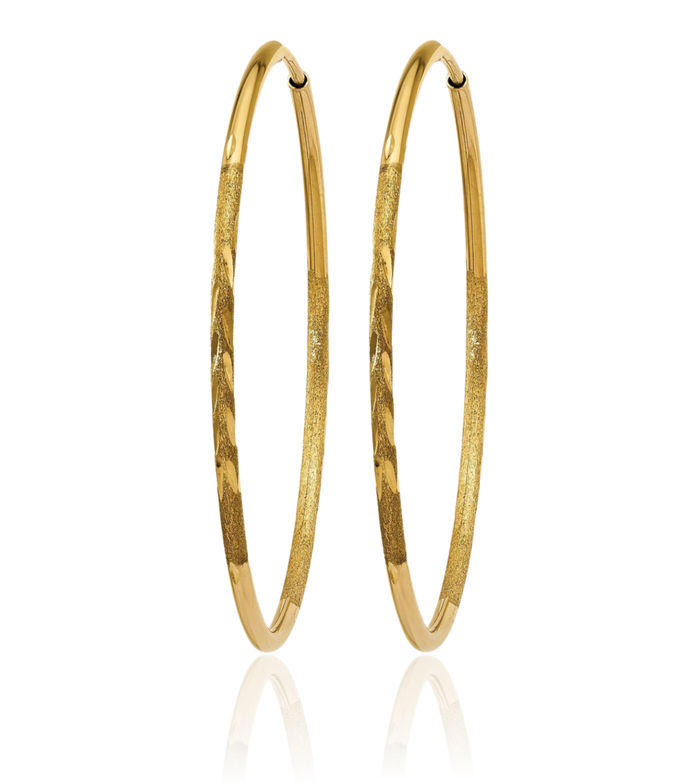 14K Solid Yellow Gold 1.25mm Endless Round Medium Hoop Earrings