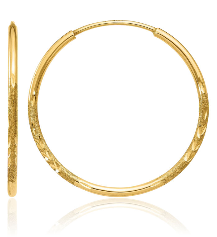 14K Solid Yellow Gold 1.25mm Endless Round Medium Hoop Earrings