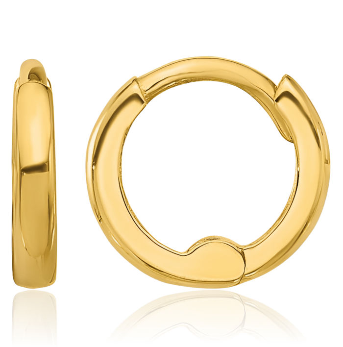 14K Solid Yellow Gold 1.45x7.5mm Huggie Round Mini Hoop Earrings