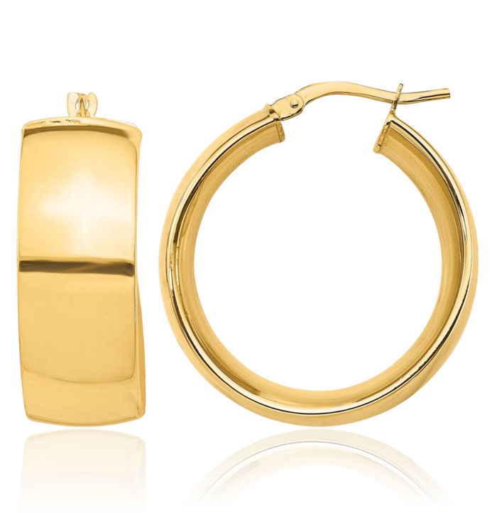 14K Solid Yellow Gold 10mm Round Medium Hoop Earrings