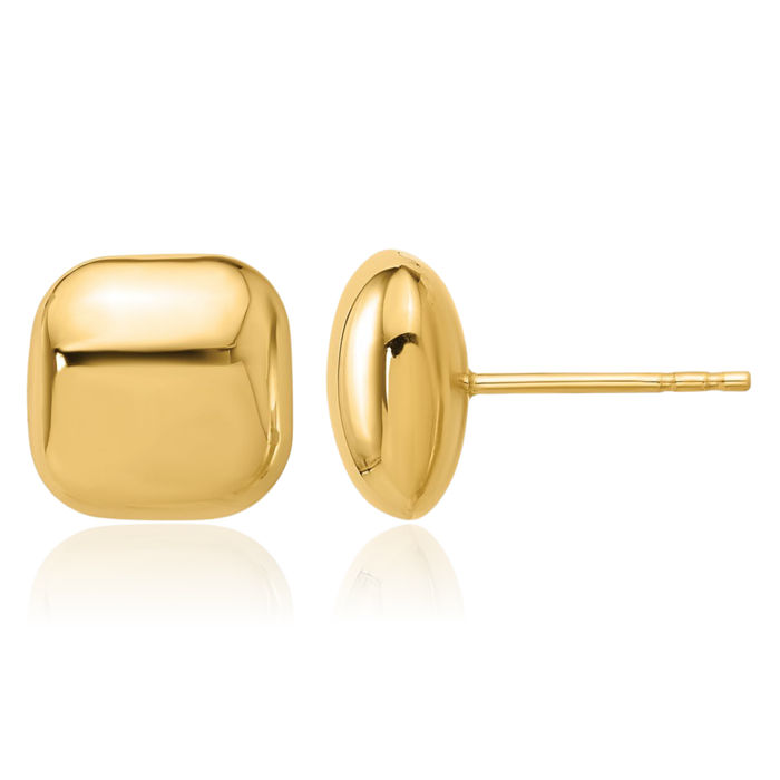 14K Solid Yellow Gold 10mm Square Stud Earrings