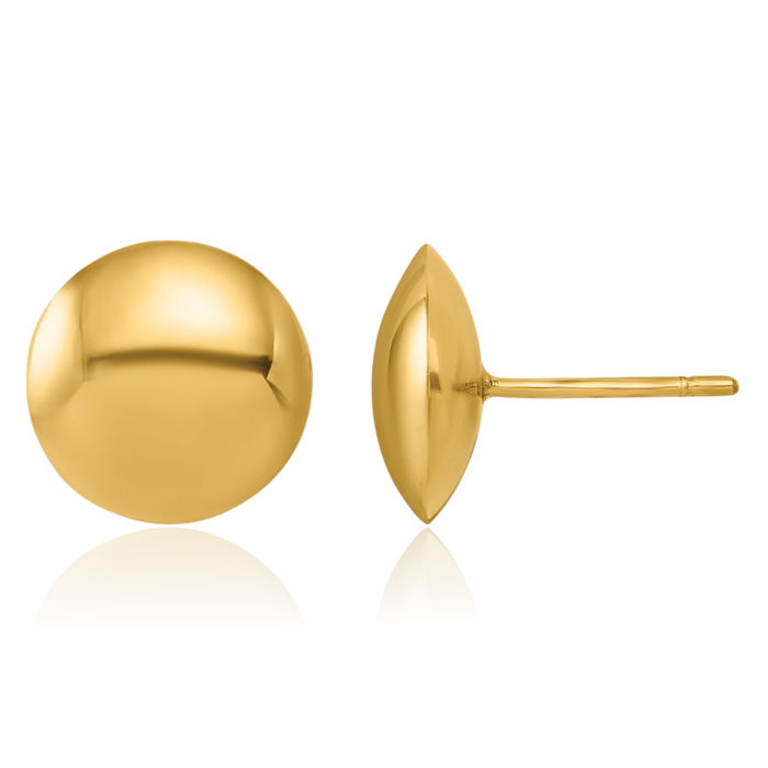 14K Solid Yellow Gold 11.5mm Round Button Stud Earrings