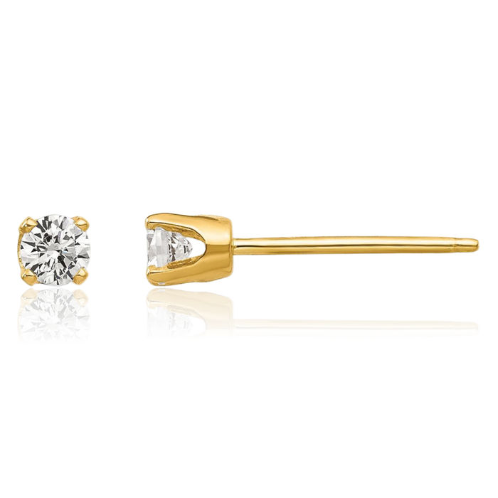 14K Solid Yellow Gold 2.75mm Cubic Zirconia CZ Stud Earrings