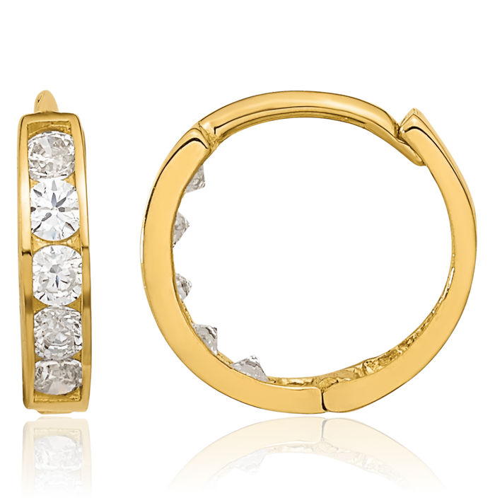 14K Solid Yellow Gold 2mm Cubic Zirconia CZ Huggie Mini Hoop Earrings