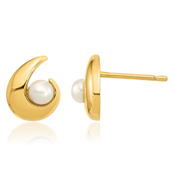 14K Solid Yellow Gold 3.5mm Freshwater Cultured Pearl Stud Earrings