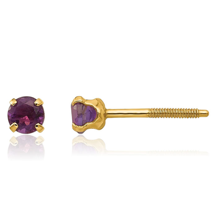 14K Solid Yellow Gold 3mm Purple Amethyst Studs Gemstone Earrings February Birthstone Jewelry