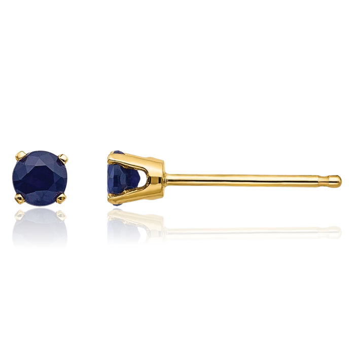 14K Solid Yellow Gold 3mm Blue Sapphire Studs Gemstone Solitaire Earrings September Birthstone Jewelry