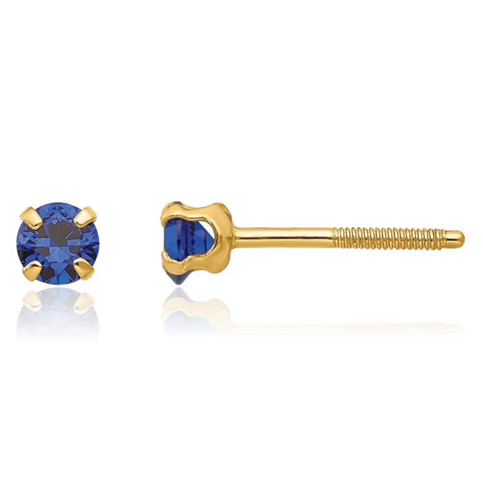 14K Solid Yellow Gold 3mm Blue Sapphire Studs Gemstone Earrings September Birthstone Jewelry