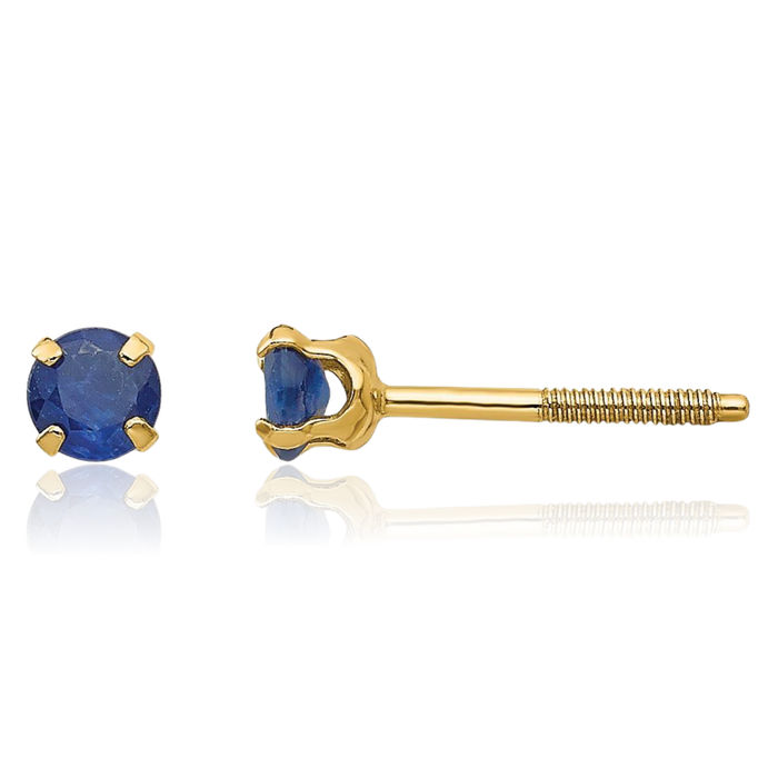 14K Solid Yellow Gold 3mm Blue Sapphire Studs Gemstone Earrings September Birthstone Jewelry