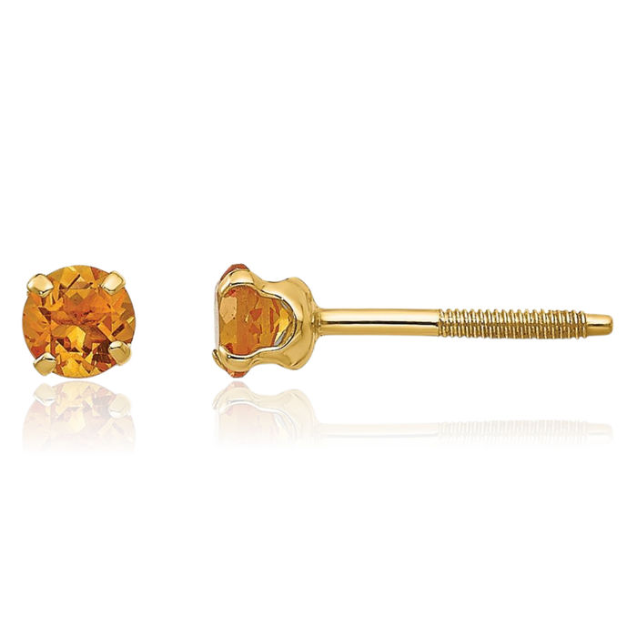 14K Solid Yellow Gold 3mm Orange Citrine Studs Gemstone Earrings November Birthstone Jewelry