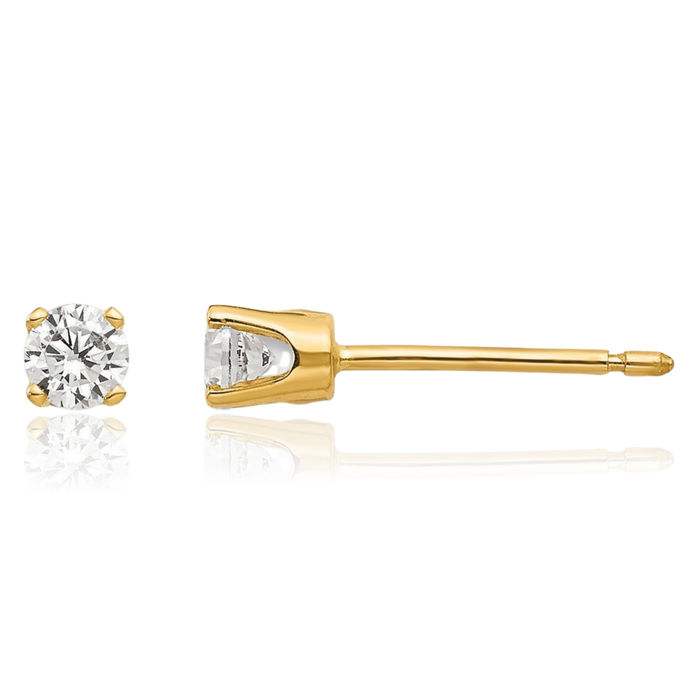 14K Solid Yellow Gold 3mm Cubic Zirconia CZ Stud Earrings