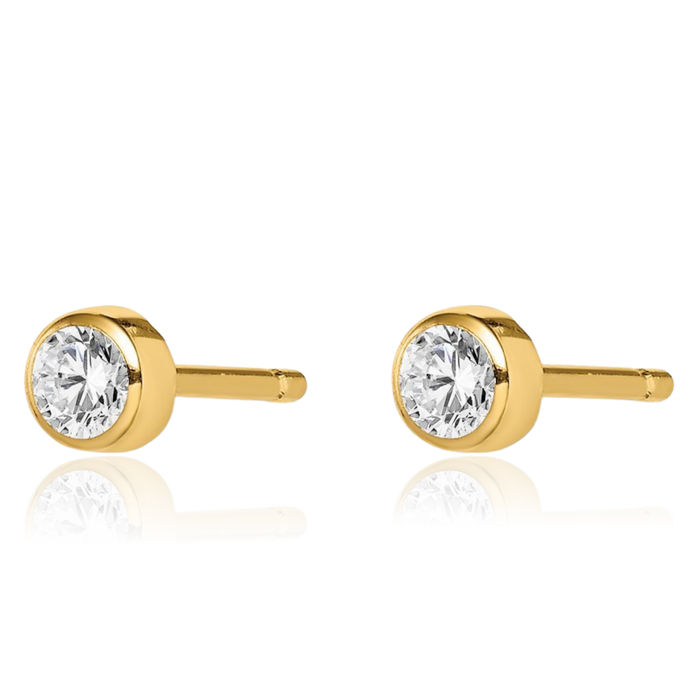 14K Solid Yellow Gold 3mm Cubic Zirconia CZ Stud Earrings