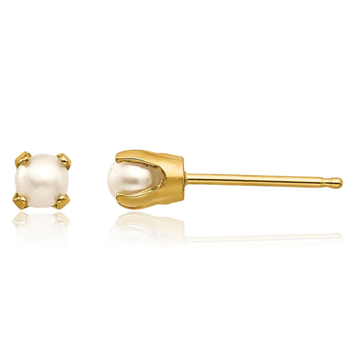 14K Solid Yellow Gold 3mm Freshwater Cultured Pearl Studs Gemstone Solitaire Earrings June Birthstone Jewelry