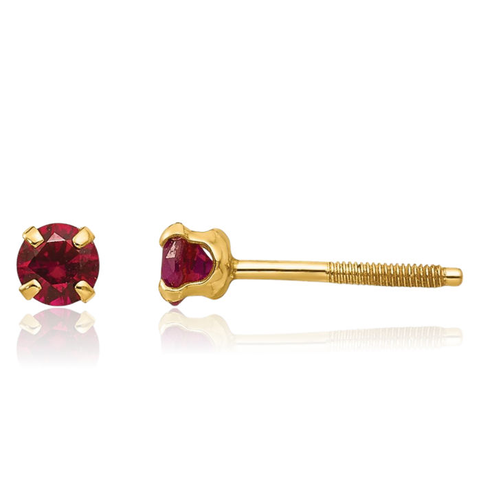 14K Solid Yellow Gold 3mm Red Garnet Studs Gemstone Earrings January Birthstone Jewelry