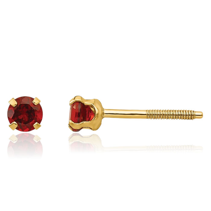 14K Solid Yellow Gold 3mm Red Garnet Studs Gemstone Earrings January Birthstone Jewelry