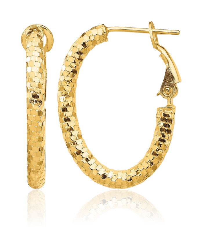 14K Solid Yellow Gold 3mm Oval Omega Clip Back Post Hoop Earrings