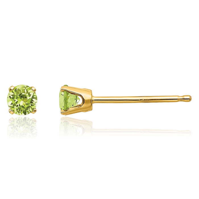 14K Solid Yellow Gold 3mm Green Peridot Studs Gemstone Solitaire Earrings August Birthstone Jewelry