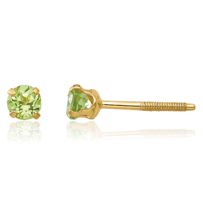 14K Solid Yellow Gold 3mm Green Peridot Studs Gemstone Earrings August Birthstone Jewelry