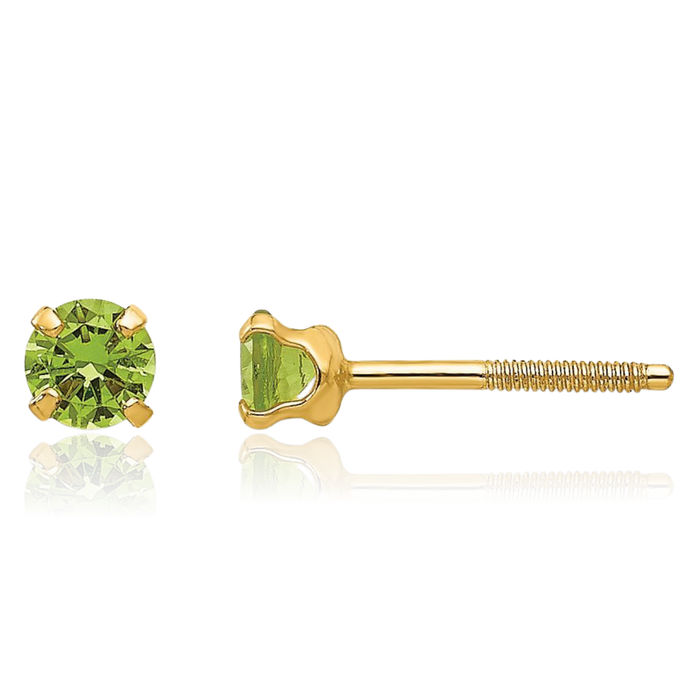 14K Solid Yellow Gold 3mm Green Peridot Studs Gemstone Earrings August Birthstone Jewelry