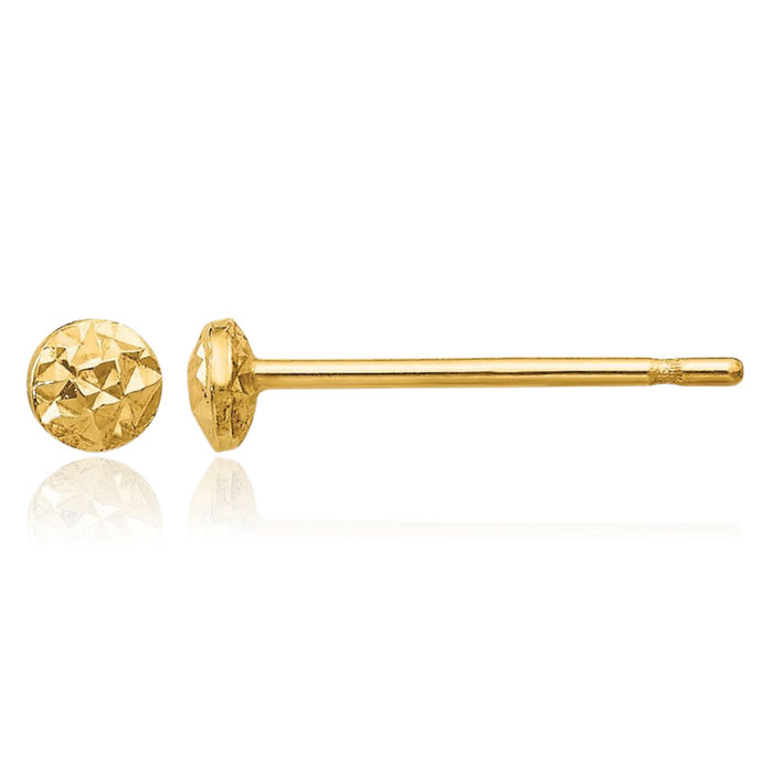 14K Solid Yellow Gold 3mm Circle Round Stud Earrings