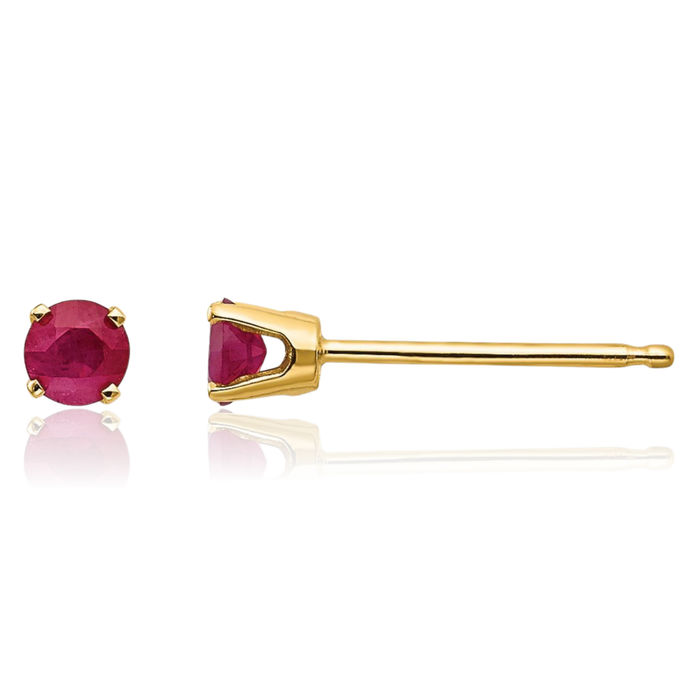 14K Solid Yellow Gold 3mm Red Ruby Studs Gemstone Solitaire Earrings July Birthstone Jewelry