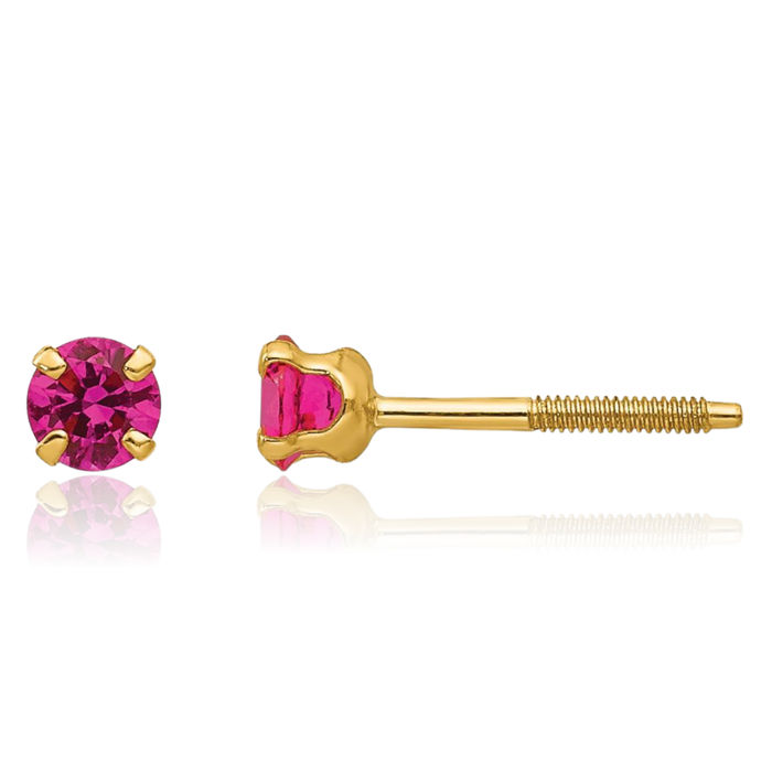 14K Solid Yellow Gold 3mm Red Ruby Studs Gemstone Earrings July Birthstone Jewelry