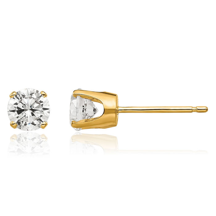 14K Solid Yellow Gold 4.5mm Cubic Zirconia CZ Stud Earrings