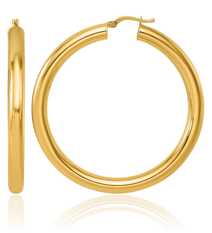 14K Solid Yellow Gold 4.8x53mm Round Tube Large Hoop Earrings