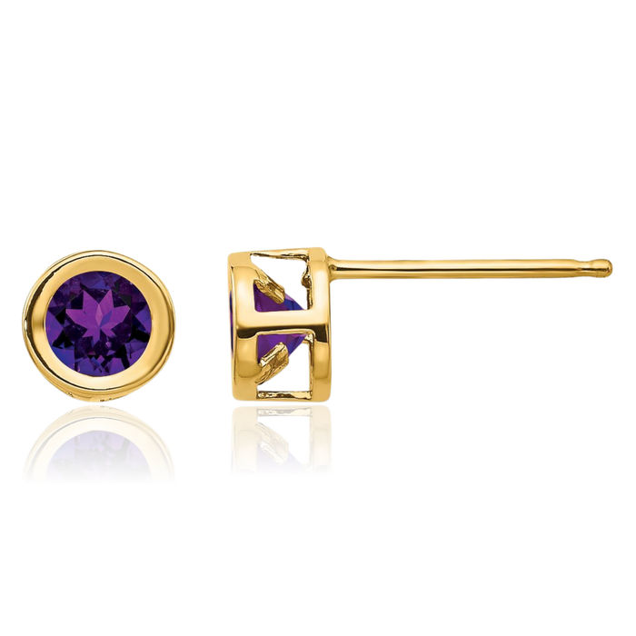 14K Solid Yellow Gold 4mm Purple Amethyst Studs Gemstone Solitaire Earrings February Birthstone Jewelry