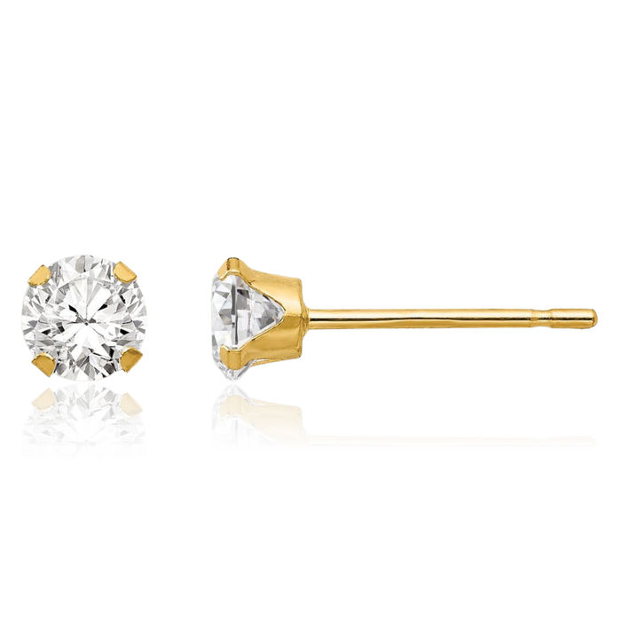 14K Solid Yellow Gold 4mm Cubic Zirconia CZ Stud Earrings