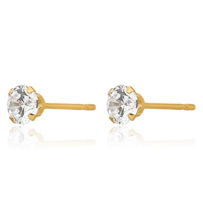 14K Solid Yellow Gold 4mm Cubic Zirconia CZ Stud Earrings