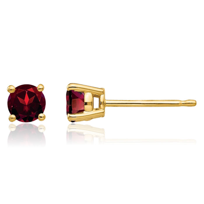 14K Solid Yellow Gold 4mm Red Garnet Studs Gemstone Solitaire Earrings January Birthstone Jewelry