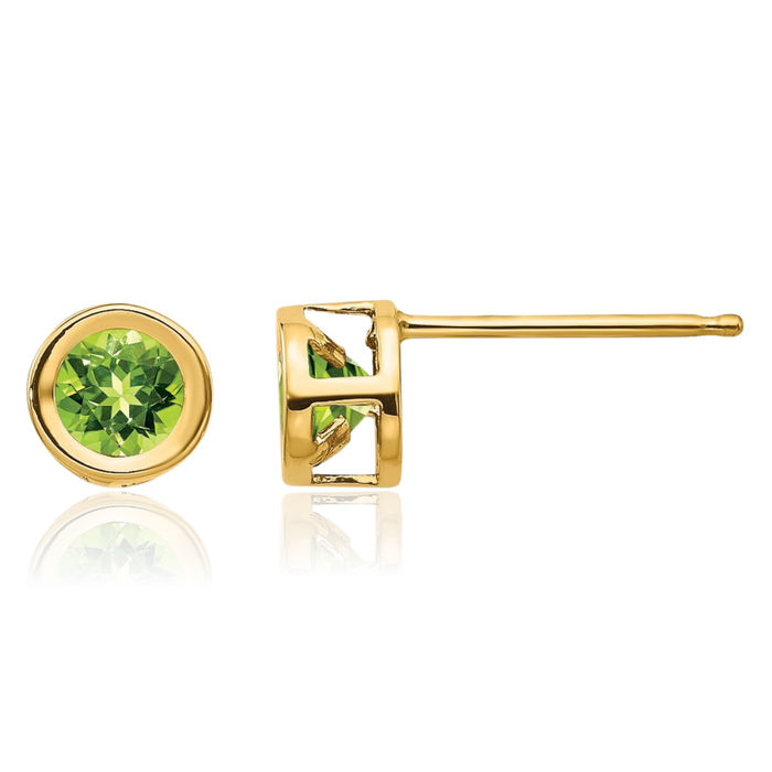 14K Solid Yellow Gold 4mm Green Peridot Studs Gemstone Solitaire Earrings August Birthstone Jewelry