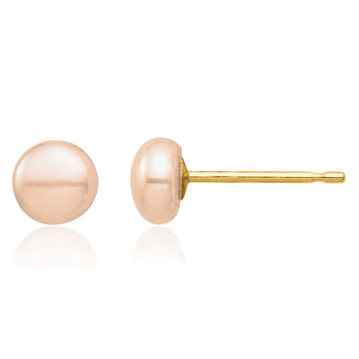 14K Solid Yellow Gold 4mm Pink Button Freshwater Cultured Pearl Stud Earrings Silicone Backs