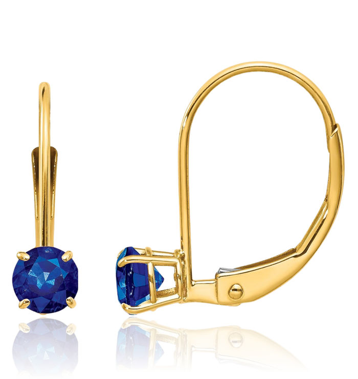 14K Solid Yellow Gold 4mm Round Blue Sapphire Drop Dangle Earrings September Birthstone Jewelry