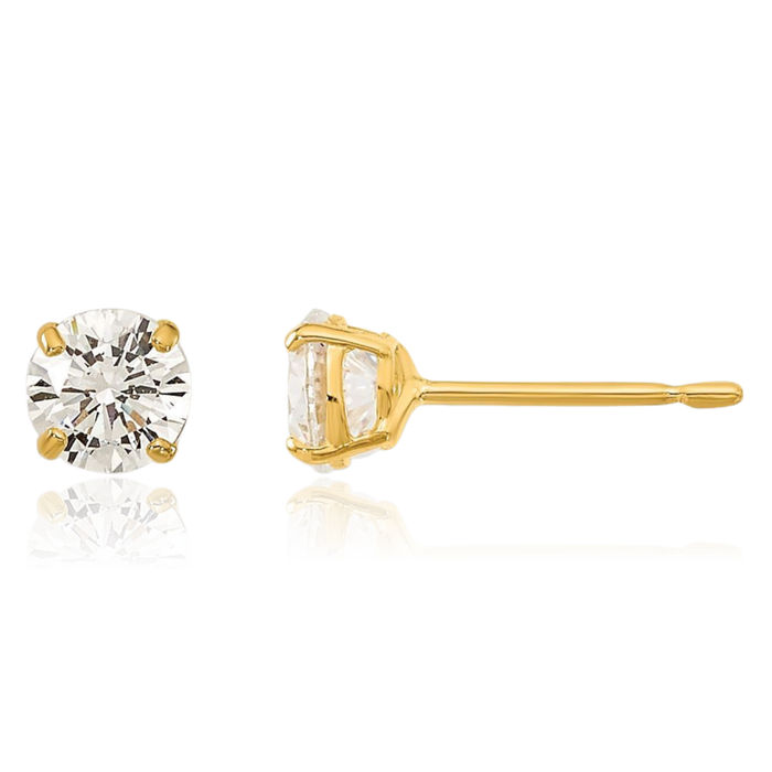 14K Solid Yellow Gold 4mm Round Cubic Zirconia CZ Stud Earrings