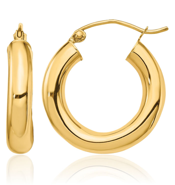 14K Solid Yellow Gold 4mm Tube Round Medium Hoop Earrings