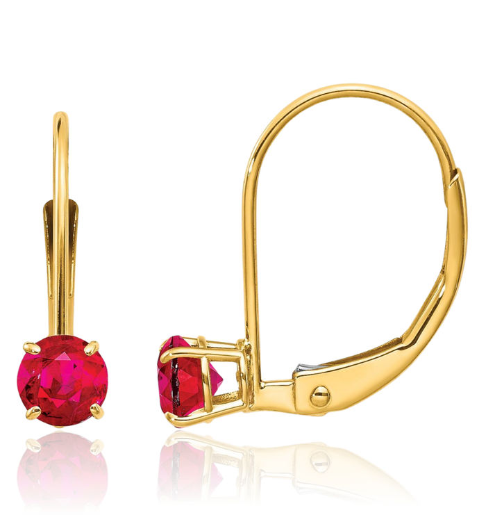 14K Solid Yellow Gold 4mm Round Red Ruby Drop Dangle Earrings July Birthstone Jewelry