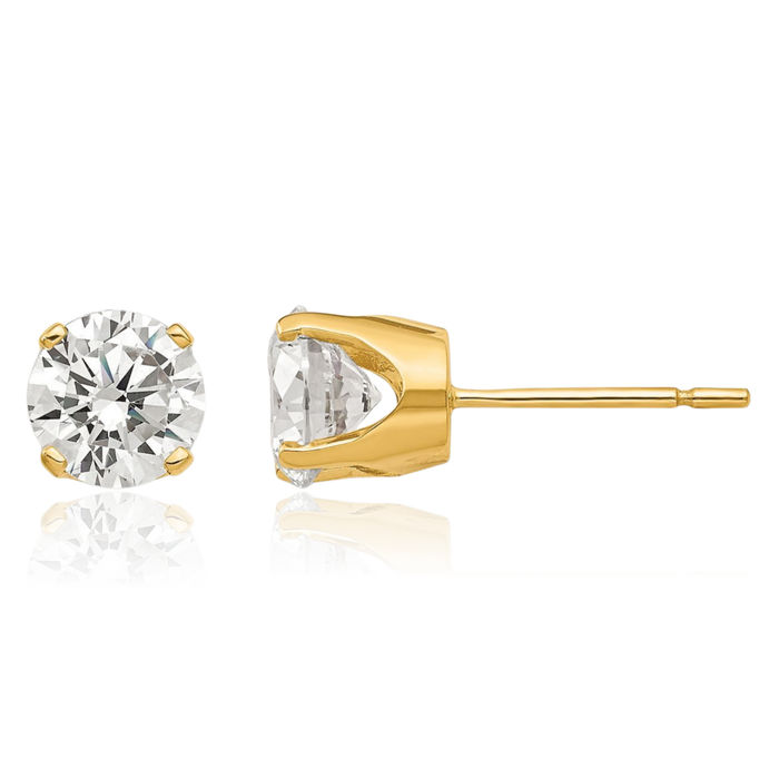 14K Solid Yellow Gold 5.75mm Cubic Zirconia CZ Stud Earrings